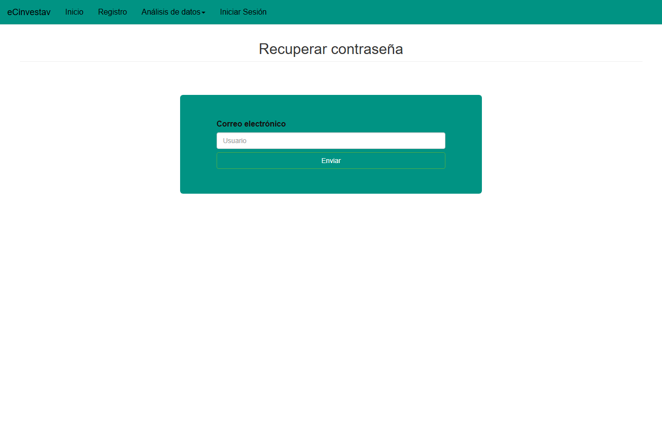 Pantalla recuperar contraseña