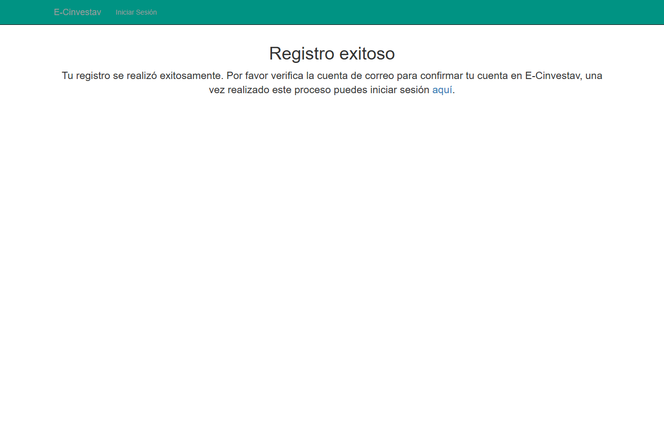 Pantalla de registro exitoso