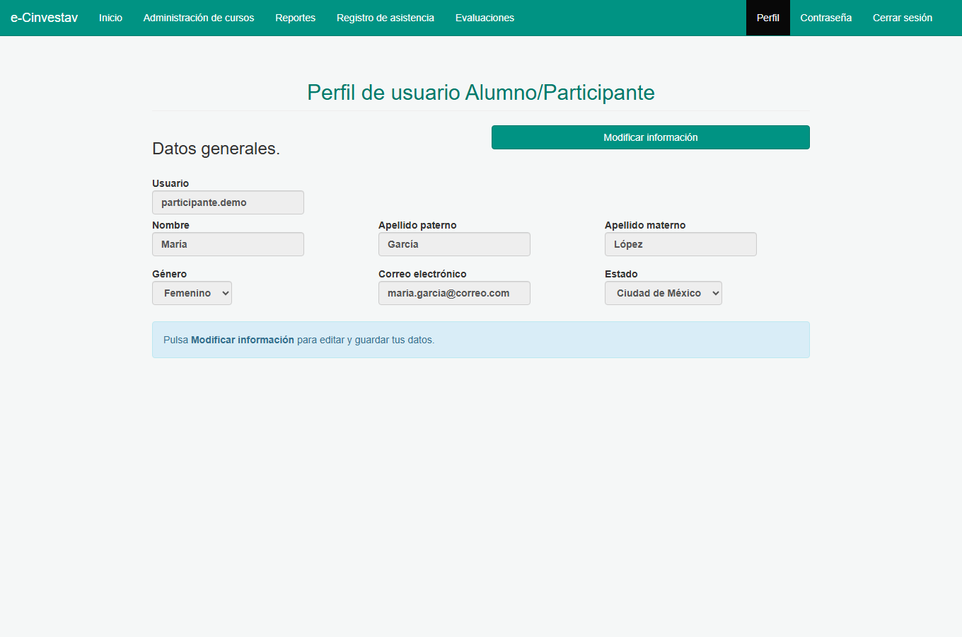 Pantalla de perfil de usuario